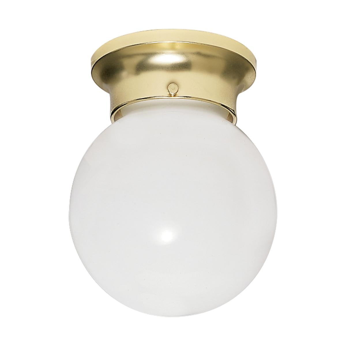 6" White Ball Light with Polished Brass Finish