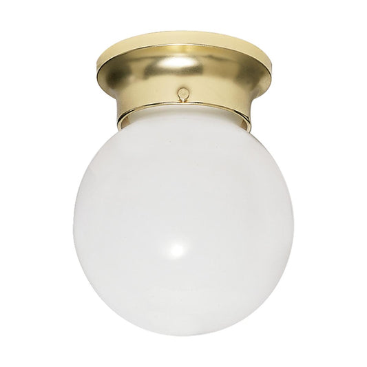 6" White Ball Light with Polished Brass Finish